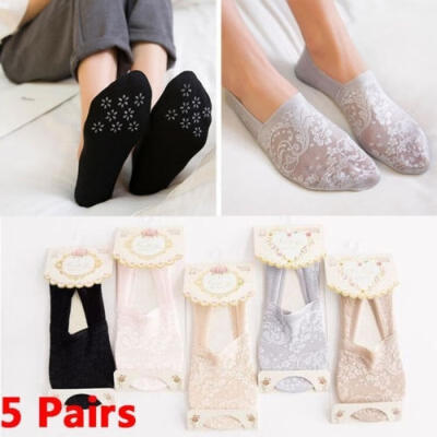 

5 Pairs Women Lace Socks Boat Invisible Anti-Skid Low Cut No-show Non-Slip Liner