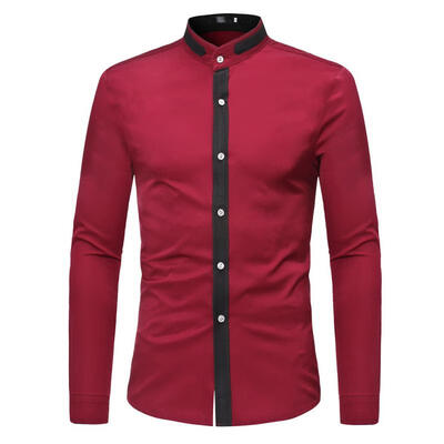 

Mens Fashion Joint Solid Long-sleeved Stand Neck Shirt Men Solid Color Long-sleeved Shirts -XL