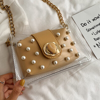 

North bag Pearl rivet bag 2019 summer bag transparent bag Messenger bag Joker chain bag shoulder bag