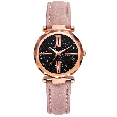 

Fashion womens star watch high quality PU leather Roman scale quartz watch