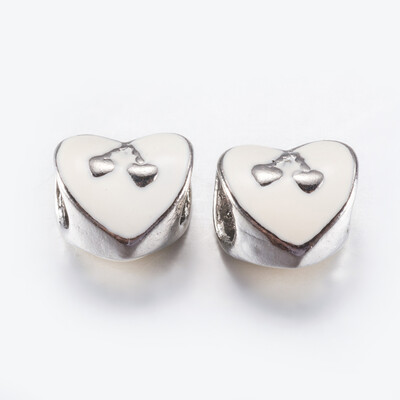 

Alloy Enamel European Beads Large Hole Beads Heart with Cherry Platinum White 10x10x75mm Hole 5mm