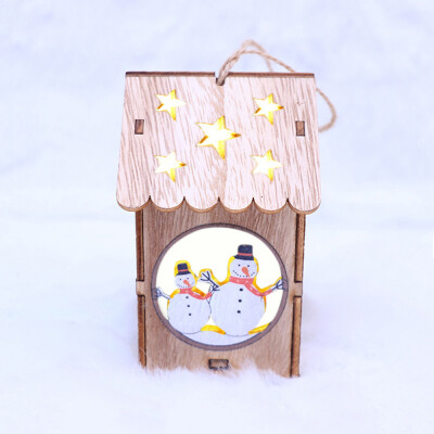 

Gobestart LED Light Wooden Dolls House Villa Christmas Ornaments Xmas Tree Hanging Decor