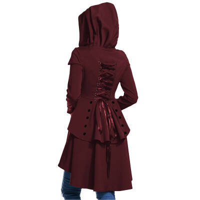 

Layered Lace Up High Low Hooded Coat