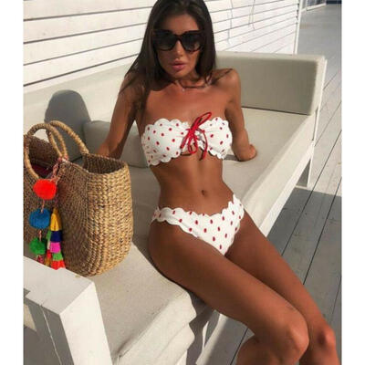 

New Fleck Swimwear Strapless Bikini Lacing Bathingsuit Beach Swimsuit