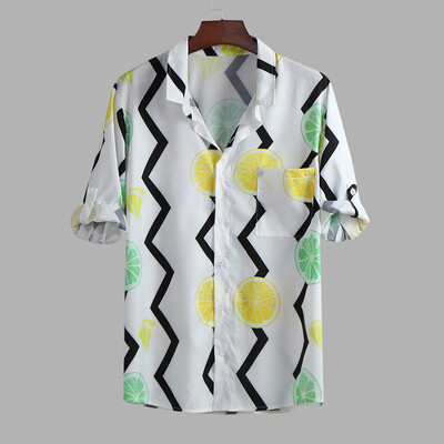 

Toponeto Mens Autumn Winter Casual Turn-down Collar Button Print Half Sleeve Top Blouse
