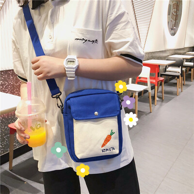 

Small bag fashion canvas bag woman single shoulder oblique satchel student summer Tianbai ins department