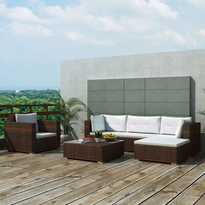 

6 Piece Garden Lounge Set with Cushions Poly Rattan Brown