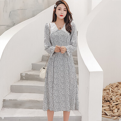 

JOY OF JOY Jingdong womens 2019 spring new Korean version of the hand-embroidered doll collar ice silk wrinkle bottoming dress in the long paragraph small fairy group female JWQZ191534 white L