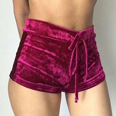 

Women High Waist Shorts Boxers Drawstring Sport Crushed Velvet Hot Pants