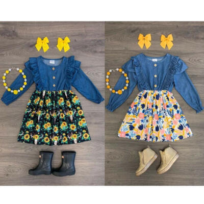 

AU Autumn Baby Girl Clothes Party Sunflower Tutu Dress Princess Floral Dresses