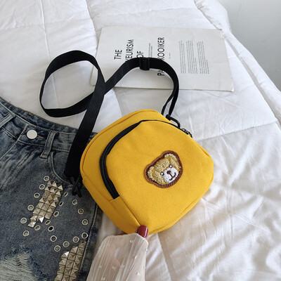 

Fashion simple wild Messenger bag 2019 new cute bear canvas bag casual cartoon girl shoulder bag