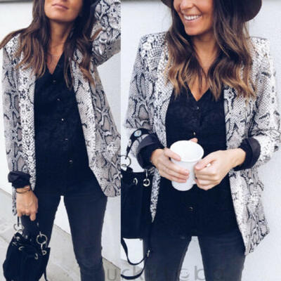 

Womens Python Print Leather Jacket Flight Coat Blazer Biker Casual Tops Clothes