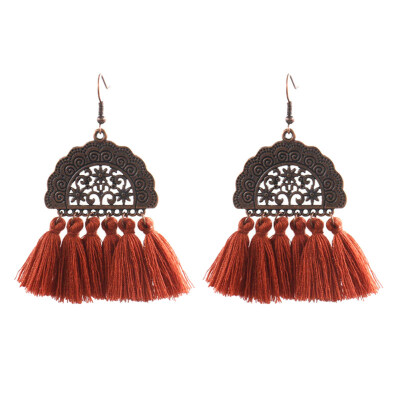 

Women Hollow Semicircle Tassel Carved Dangle Statement Hook Earrings Jewelry