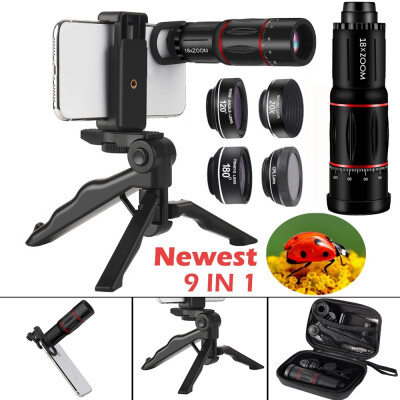 

Newest 9 In 1 Mobile Phone Camera Lens Kit with 18X Telephoto Lens Fisheye Lens Wide-angle Lens Macro Lens