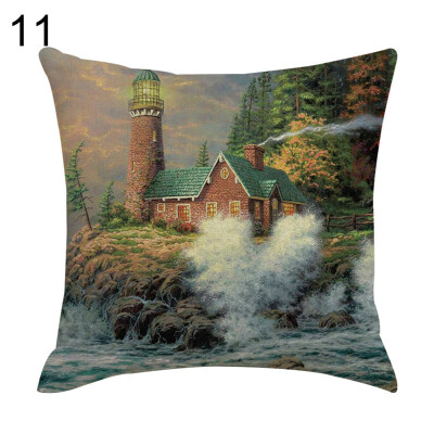 

Linen Scenery Flowers Printed Pillow Case Cushion Cover Home Sofa Car Bed Decor