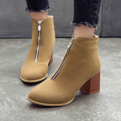 

Rose New Autumn And Winter Thick Heel Zipper Ankle Boots High Heel Women Chunky Shoes