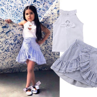 

Baby Kid Girls Summer Outfits T-shirt Tops Stripe Tutu Dress Skirt Clothes Set 2018 zdandedy