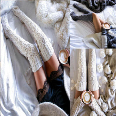 

Women Cable Knit Extra Long Boot Socks Over Knee Thigh High School Stocking Warm