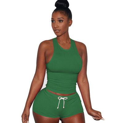 

Roseonmyhand Women Sleeveless Split 2 Piece Set Casual Short Pants Casual Outfit Sportswear