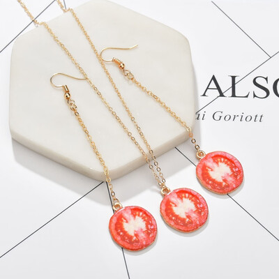 

Cute Bright Earrings Necklace Set Fruit Sexy Lips Cherry Bow Pendant Charm Sweet Girl Fashion Jewelry Earrings Necklace Set