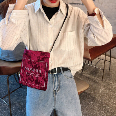 

Tailored Women Ice Velvet Shoulder Bag Embroidered Letters Diagonal Bag Retro Student Bag