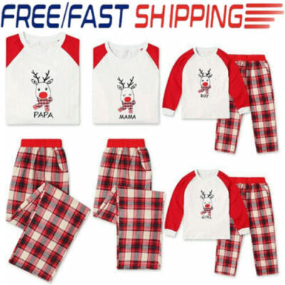 

Xmas PJs Family Christmas Party Pajamas Dad Mom Kid Baby Deer Nightwear Set Gift