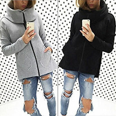 

Womens Warm Turtle Neck Zip Up Hoodie Sweatshirt Jumper Cardigan Jacket Coat Top