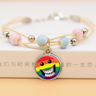 

Smile Face Bead Unicorn Gay Pride Rainbow Ceramics Pendent Bracelet Jewelry