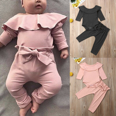 

2PCS Toddler Kids Baby Girls Ruffle Tops Pants Pink Outfits Clothes Tracksuit