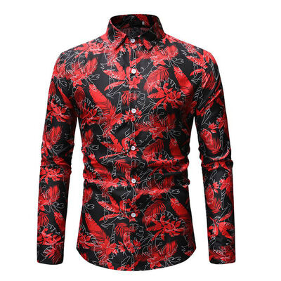 

Fashion Mens Slim Fit Floral Shirt Long Sleeve Dress Shirts Casual Tops Hoilday