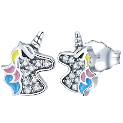 

925 Sterling Silver Unicorn Stud Earrings Charm Beauty Womens Jewellery