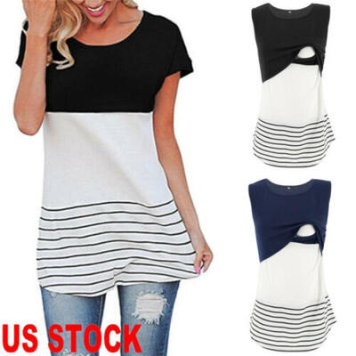 

US Maternity Breastfeeding Lace T-Shirt nursing Tops Pregnant Womens Plus Size