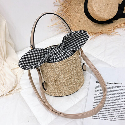 

Tailored Women Beach Straw Bucket Bag Burlap Square Bag Messenger Bag