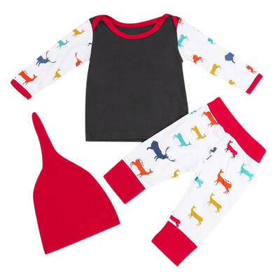 

3pcs Baby Xmas Clothes Set Long Sleeve Reindeer Print T-shirtPantsHat