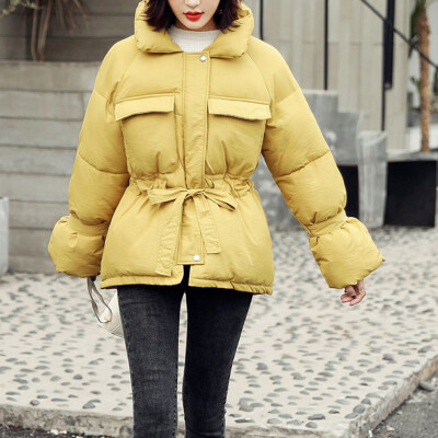 

Tailored Women Fashion Stand Collar Zipper Drawstring Pocket Cotton-padded Clothes Coat