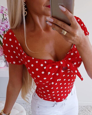 

Sexy Womens Bandage Polka Dot Short Sleeve Dress Summer Tops Crop Tops