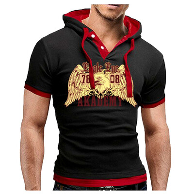 

Toponeto Summer mens fashion comfortable casual hooded stitching printed short sleeves