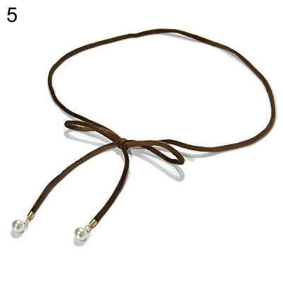 

Chic Solid Color Ultra-slim Rope Women Waistband Faux Pearl Pendant Belt Sash