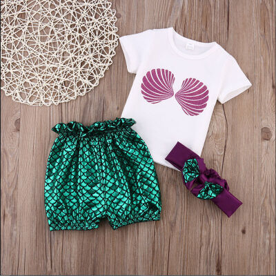 

US Stock Newborn Infant Baby Girl Top Pants Paillette Headband Swimsuit Outfit