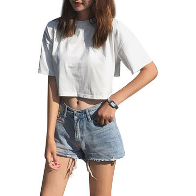 

Short Sleeve Zipper T-Shirt Women Backless Korean Style O Neck Loose Tops
