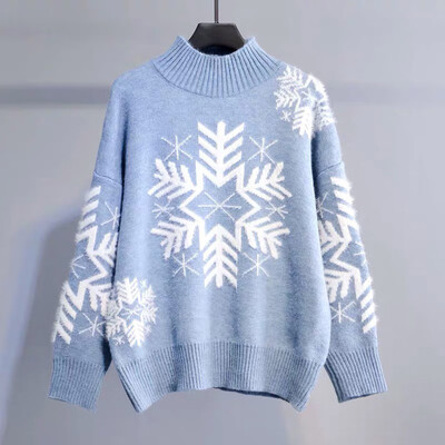 

Tailored Womens Snowflake Print Sweater Long Sleeve Turtleneck Sweater Top