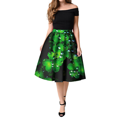

Roseonmyhand Womens St Patricks Day Clover Printed Pleated Flared Midi Skirt