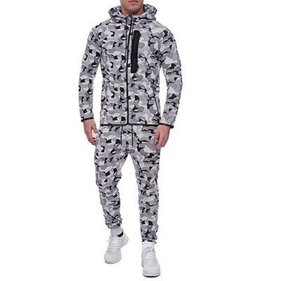 

Toponeto Mens Autumn Print Zipper Sweatshirt Hooded Top Pants Sets Sports Suit Tracksuit