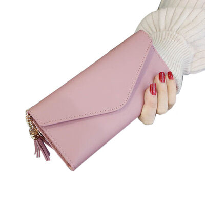 

Solid Color Faux Leather Women Long Purse Card Cash Holder Envelope Clutch Bag