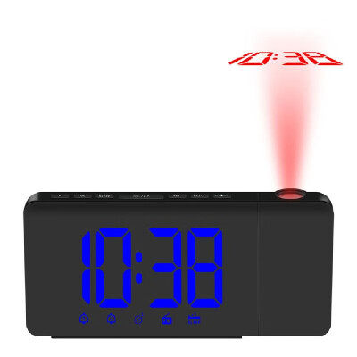 

USB Operated LED Projection Alarm Clock Dimmable FM Radio Desktop Clock with Rotatable Projector Dual Alarms Snooze Function--Blue