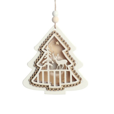 

New Hot 1PC DIY Beautiful Wooden Lamp Luminous Xmas Tree Hanging Wood Crafts Decor Christmas Ornaments Party Home Decor Supplies