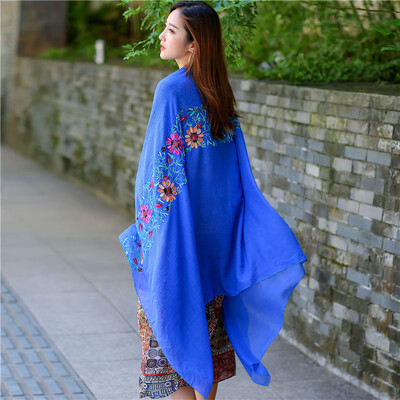 

Embroidered linen flowers Nibel cotton&linen scarf air conditioning sunscreen dual-use spring&summer silk scarf female national wind shawl
