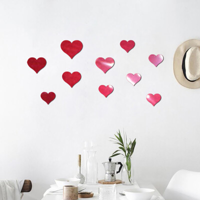 

Toponeto 10PCS Mural Decal 3D Mirror Wall Sticker Love Heart Removable Stickers GD