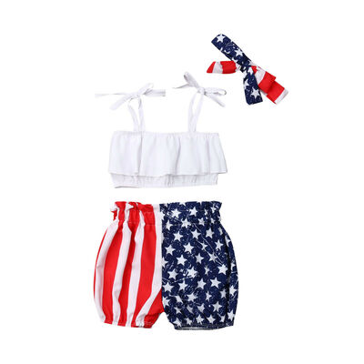 

3pcs Newborn Toddler Baby Girl 4th of July Crop TopsPants Headband Outfits Set