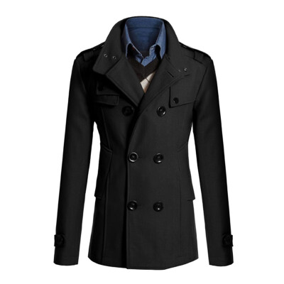 

Men Lapel Collar Long Sleeve Button Down Outwear Tops Jacket Solid Winter Coat